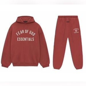 NWT IN BAG Fear of God Essentials CRIMSON Hoodie & Jogger SET